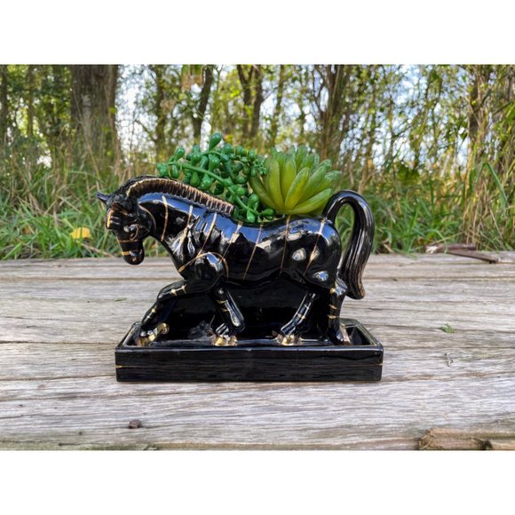 Vintage MCM Redware Tilso Planter Vase Zebra Gold Black - Picture 3 of 15